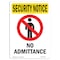Signmission Safety Sign, OSHA SECURITY NOTICE, 7" Height, No Admittance, Portrait OS-SN-D-57-V-11715 - alternate 1